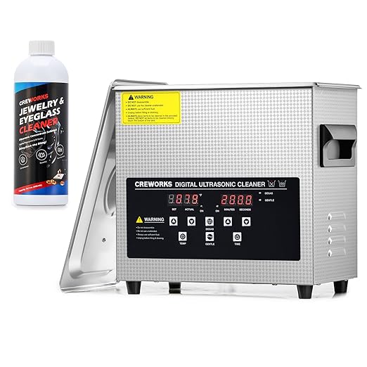 CREWORKS 3L Digital Ultrasonic Cleaner with Degas & Gentle Modes, and 17 fl oz Jewelry Cleaner Solution