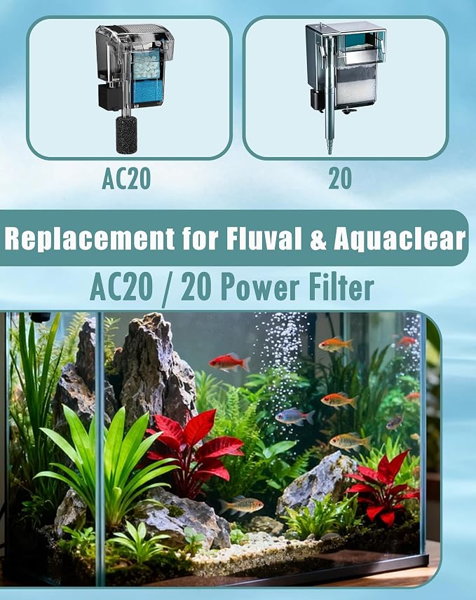 4 Sets Complete Filter Media Kit Compatible with Fluval AC20/Aquaclear 20 Power Filter for 5- to 20-Gallon Aquariums - Includes 4 Active Carbon, 4 Ceramic Rings, 2 Intake Strainer Sponges, 4 Foam
