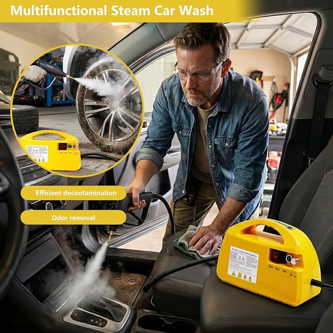 steam cleaner,Tankless Steam Cleaner for Home, Handheld Steamer for Cleaning, Car & Furniture – Portable Handheld Steamer with Instant Steam & Trigger Control (Yellow handheld)