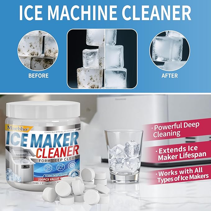100 tabs Ice Machine Cleaner -Unscented Ice Maker Descaler Clean Tablets Compatible with Opal, Kitchenaid, GE Profile,Nickel Safe Scale Remover for Countertop, Nugget Ice Makers