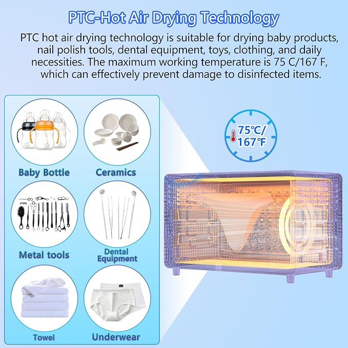 Sterilizer Tools, 16.2L Drying and 3-in-1 Disinfection Tools 150W Sterilizer with Timer Disinfection Cabinet Suitable for Mother-Child Products, Towels, Hair Salons, Nail Studios (White)