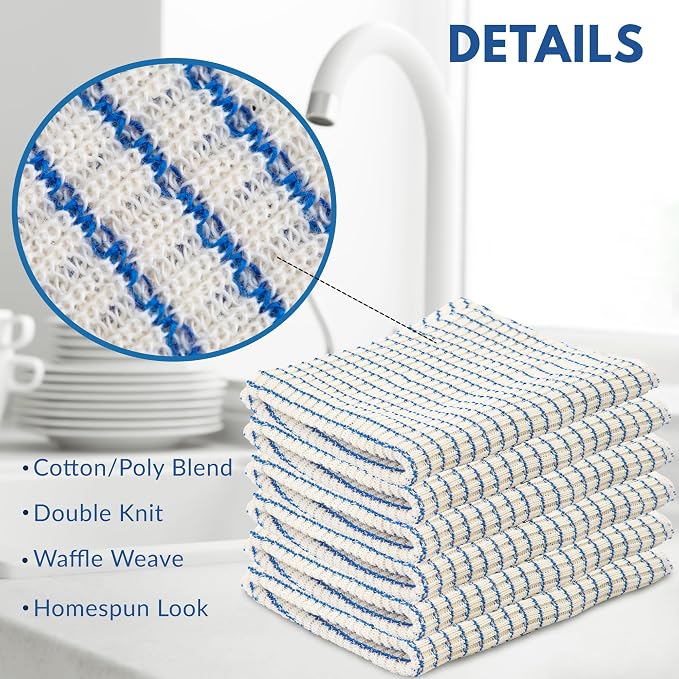 World's Best Kitchen Dish Cloths - Set of 12 Blue Dishcloths for Washing Dishes - Absorbent Poly Cotton Waffle Weave Dish Rags, Made in USA