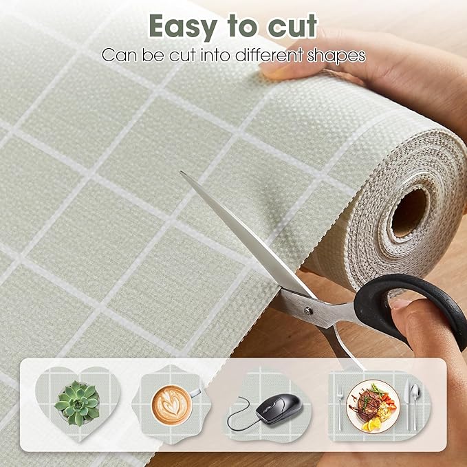 Drawer and Shelf Liner, Non-Slip Kitchen Cabinet Liners Non-Adhesive Thick Strong Grip Waterproof Washable Mats Protect Dresser Shelves Cupboard Bathroom Cabinets, Light Green, 18 in X 20 FT