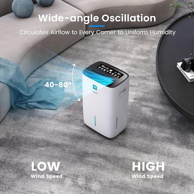 Yaufey 150 Pints Dehumidifier for Home, Basement and Large Room up to 8000 Sq. Ft., with Drain Hose, Timer, Intelligent Humidity Control and Large Water Tank