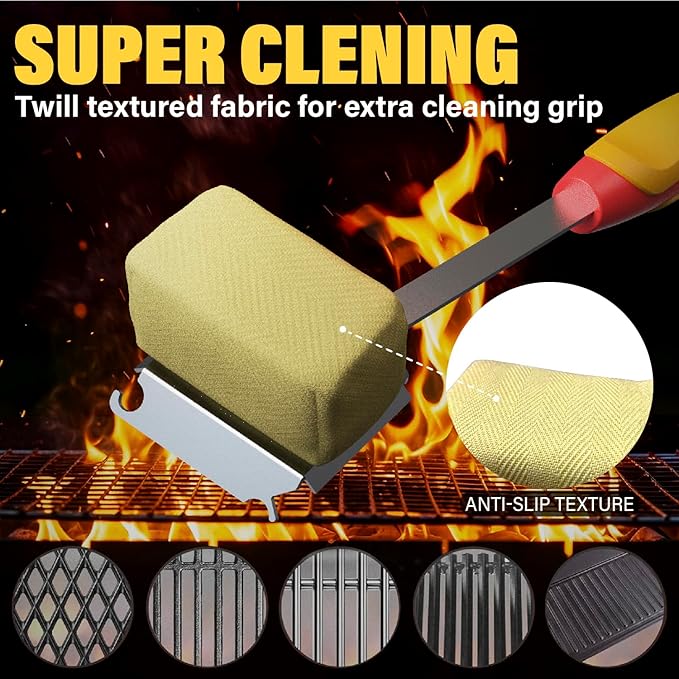 BBQ Grill Brush for Outdoor, Replacement Cleaning Head, Safe Steam Grill Cleaning Brush with Scraper, Non Metal Bristles for Cast Iron, Stainless-Steel Grates(RED)