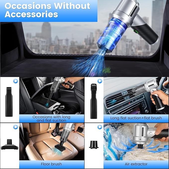Car Vacuum Portable Cordless with 18000PA Super Suction, 4 in 1 Portable Air Blower/Car Vacuum 90°Foldable Handheld Rechargeable Brushless Motor, Gifts for Mother's Day for Home, PC