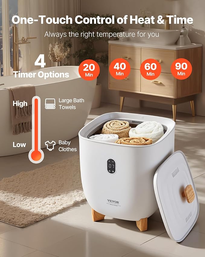 VEVOR Towel Warmers for Bathroom, 25 L Towel Warmer Bucket with Auto Shut Off for Spa Fits up to 5 Oversized Towels, Blankets, Clothes, Bathrobes, PJ's and More