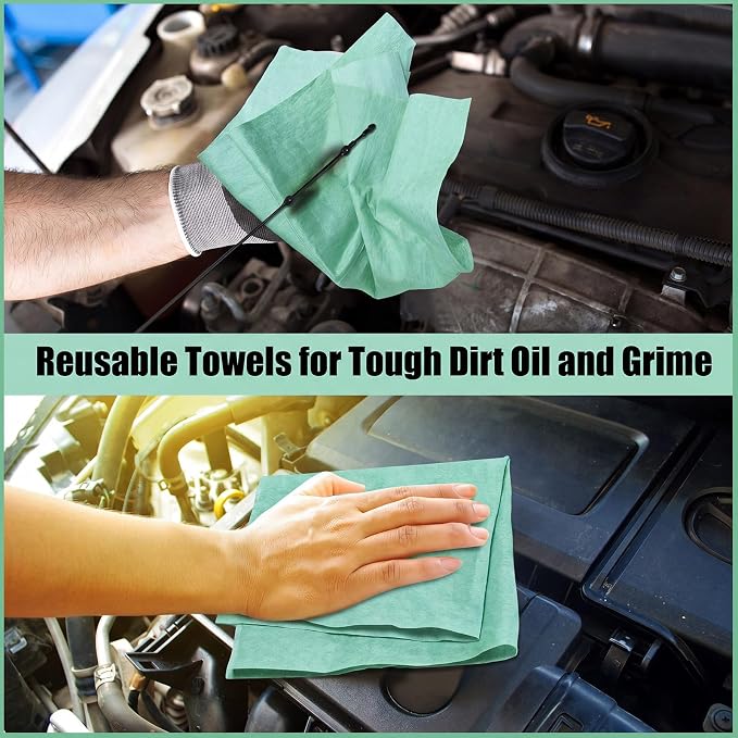 HunnmingRe 300 Sheets 9.84 x 13.78 in Disposable Shop Towels Bulk Heavy Duty Shop Towels Lint Free Paper Absorbent Anti Dissolution for Garage Car Work (Green)