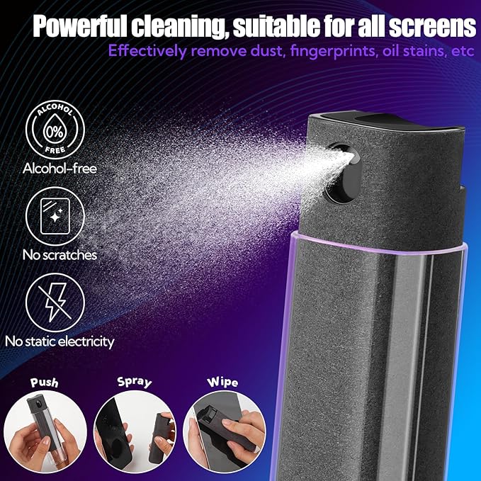 50 Pack Screen Cleaner 3-in-1 Screen Cleaner Spray and Wipe Built-in Cleaning Solution Touchscreen Mist Cleaner for All Car Screen Phone Laptop iPad TV Monitor,Gray