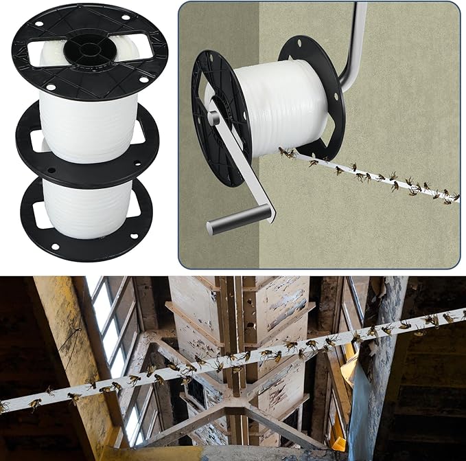 Qualirey 2 Pcs Sticky Fly Tape Roll 1000 ft Fly Ribbon Line Kit Housefly Reel Hanging Sticky Tape Trap Disposable Bug Strip for Barns Home Indoor Outdoor, Non-Toxic (White)