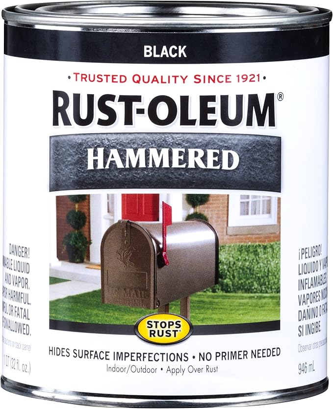 Rust-Oleum 7215502-2PK Stops Rust Hammered Finish Paint, Quart, Black, (Pack of 2)