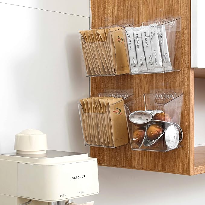 2-Pack Adhesive Cabinet Door Organizer, Hanging Storage Bins, Stick on Small Wall Basket, Bathroom Makeup Organizer, Inside Under Cabinet Storage Container for Kitchen, Pantry Organizer, Office, Dorm