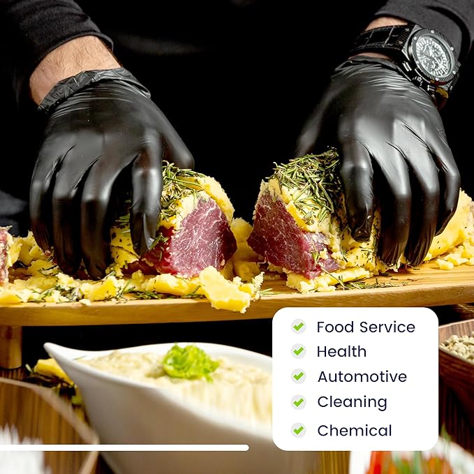 CLEAN SPACE PROJECT Black Nitrile Cooking Gloves, Heavy Duty 5.5 Mil, Disposable Food Grade, Latex Free Powder Free