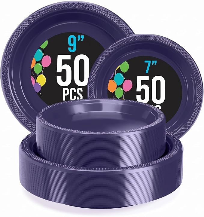 Exquisite Party Solids Navy Plates Disposable Navy Plastic Plates 100 Pieces - 50-7" & 50-9" Heavy Duty 350 GSM Disposable Dinnerware Sets, Plastic Dinnerware Sets