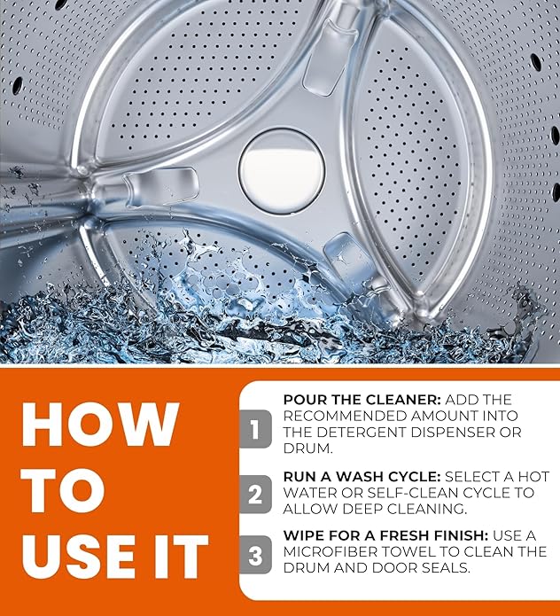 Glisten Washing Machine Cleaner 12 oz Bundle with Microfiber Cloth - Powerful Washer Cleaner for Removing Odor and Mineral Build-Up - Laundry Machine Cleaner - Deodorizes & Freshens - (4 Items)