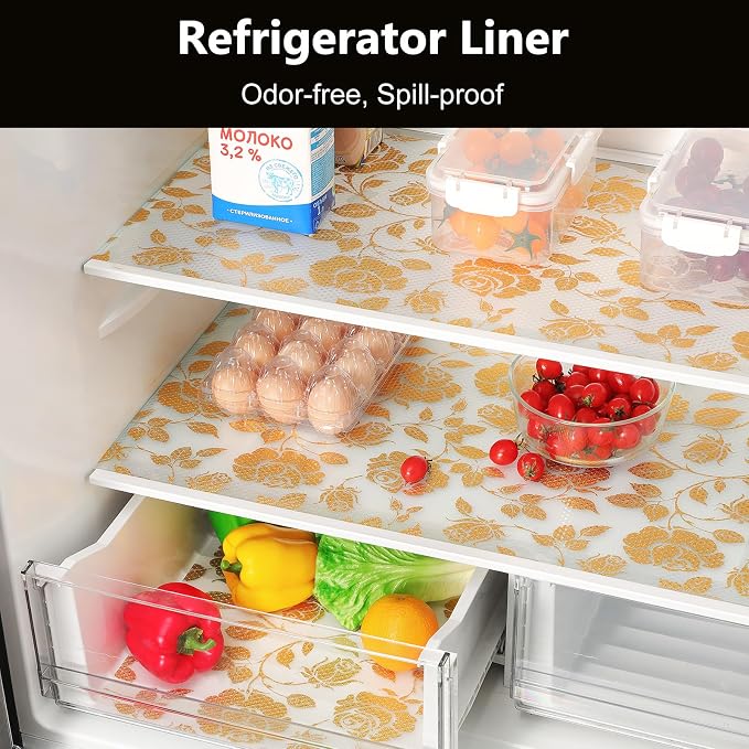 INNOLITES Shelf Liner for Cabinets, Non-Adhesive for Kitchen Drawer Liner, Waterproof Shelf Paper with Floral Pattern, Durable Easy to Clean (Golden Rose, 17.5" x 78.7")