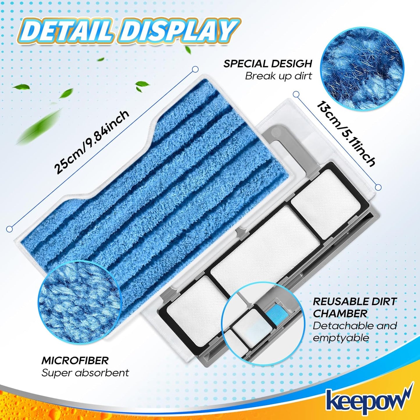 KEEPOW Reusable Replacement Pads Compatible with Shark Vac Mop VM252 VM200 VC205 VM250 /QM250 VM190 VM200P12, Washable Vacuum Mop Pad Refills, Upgraded Design of Dirt Chamber (1+2+2+2 Pads)