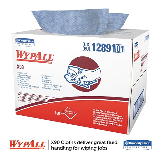 WypAll 12891 X90 Cloths, Brag Box, 11 1/10 x 16 4/5, Denim Blue (Box of 136)