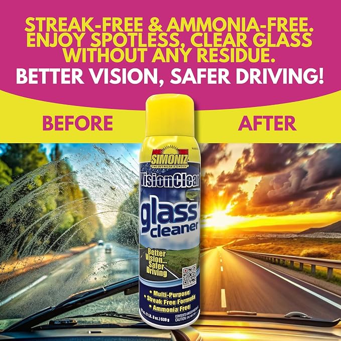 Simoniz Vision Clear Glass Cleaner Streak Free (2-pack) 19oz + LARGE Microfiber Polish Cloth COMBO