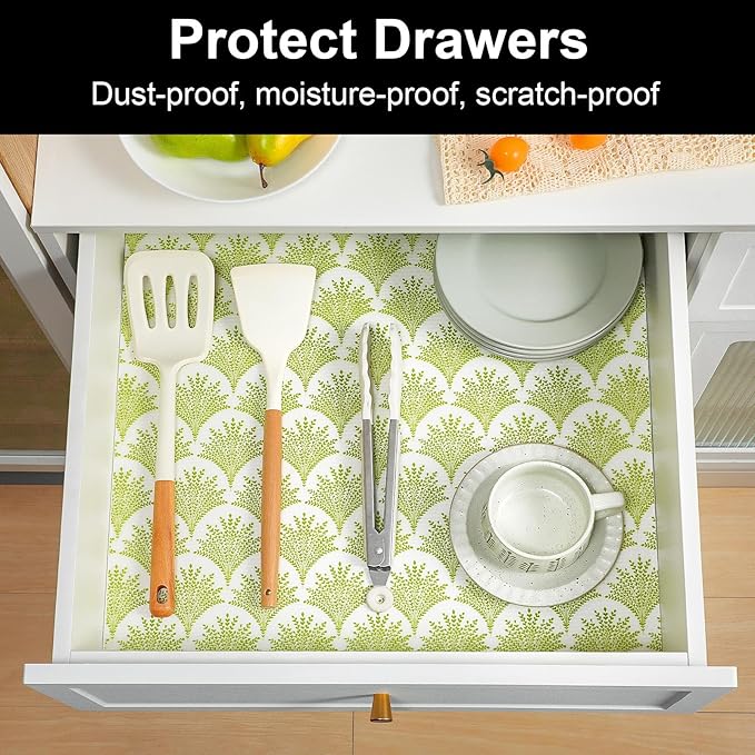 Cooyes Shelf Liners for Kitchen Cabinets, Refrigerator Liners Waterproof & Oil-Proof Kitchen Cupboard Liner Drawer Mats EVA Material Non Adhesive Fridge Liner for Shelves（11.8" W x 118" L）