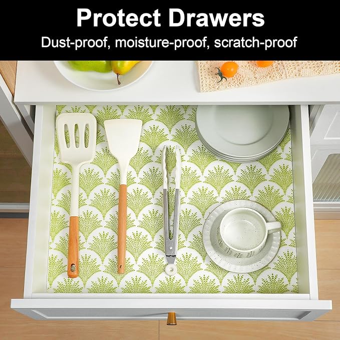 Cooyes Shelf Liners for Kitchen Cabinets, Refrigerator Liners Waterproof & Oil-Proof Kitchen Cupboard Liner Drawer Mats EVA Material Non Adhesive Fridge Liner for Shelves（17.5" W x 197" L）