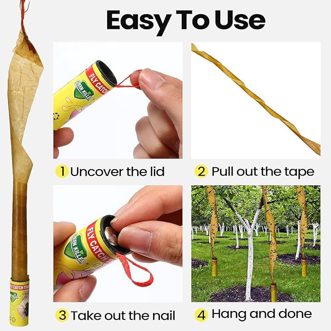 Qualirey 80 Pack Fly Strips Sticky Fly Trap Indoor Outdoor Hanging Fly Ribbon Tape Paper Flying Insect Trap Gnat Killer Traps for Fruit Flies, Bug, Insect, Pest (Yellow)