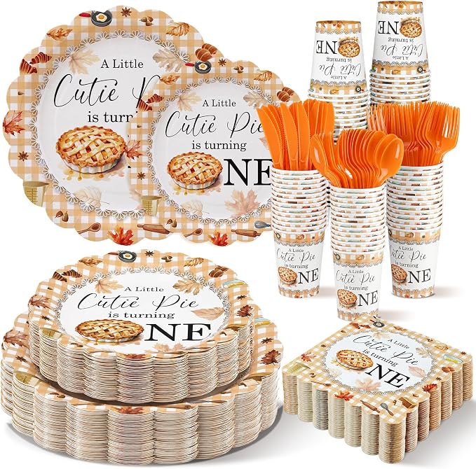 200 Pcs Little Cutie Pie Baby Shower Party Decorations Plates and Napkins Disposable Tableware Set a Little Cutie Pie Is Turning One Decorations for 25 Guests Baby Shower Birthday Supplies
