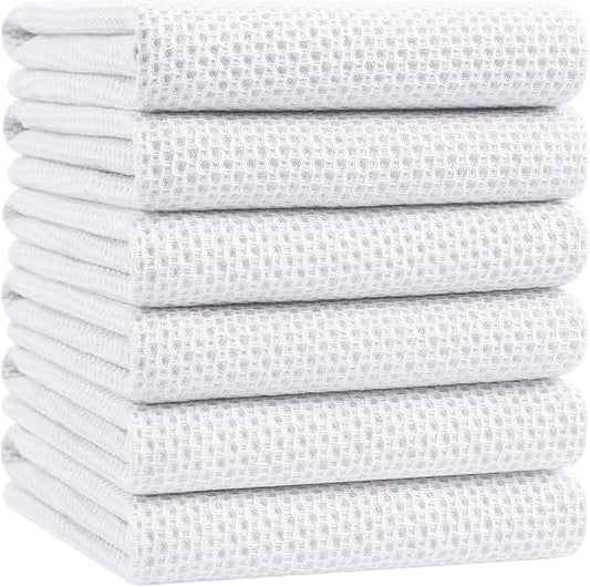Homaxy 100% Cotton Oversized Waffle Weave Kitchen Dish Towels, Ultra Soft Absorbent Quick Drying Cleaning Towel, 20x28 Inches, 6-Pack, White