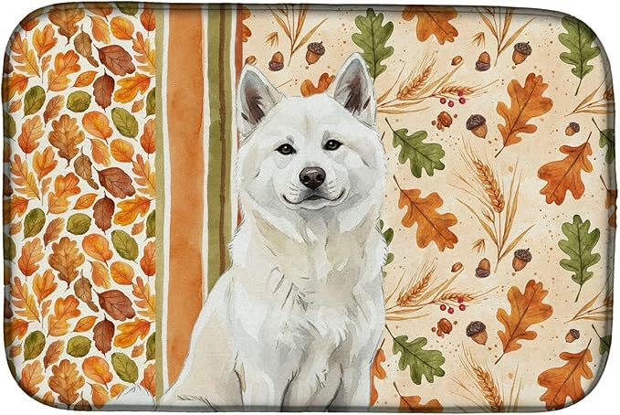 Caroline's Treasures White Akita Heirloom Fall Dish Drying Mat Absorbent Dish Drying Mat Pad for Kitchen Counter Dish Drainer Mat for Countertop, 14 x 21", Multicolor