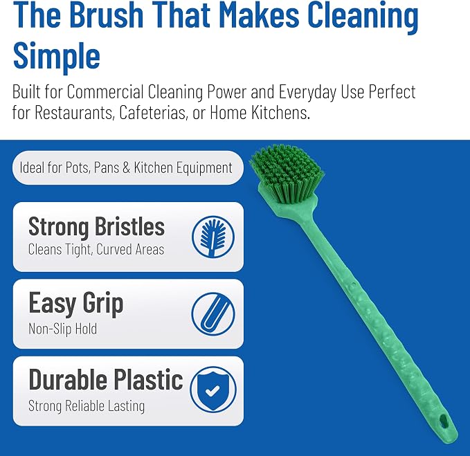 SPARTA 40501EC09 Plastic Large Scrub Brush, Kitchen Brush, Utility Brush With Long Handle For Cleaning, 20 Inches, Green