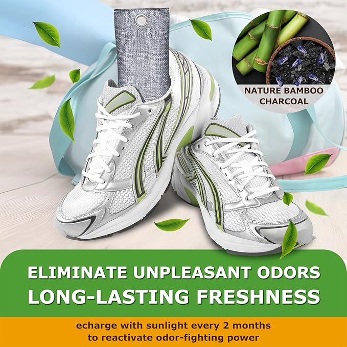 Activated Charcoal Odor Absorber, Natural Shoe Deodorizer Insert, Sneaker Odor Eliminator and Moisture Absorbers. 2 Pack Bamboo Charcoal Air Purifying Bags Shoe Smell Remover