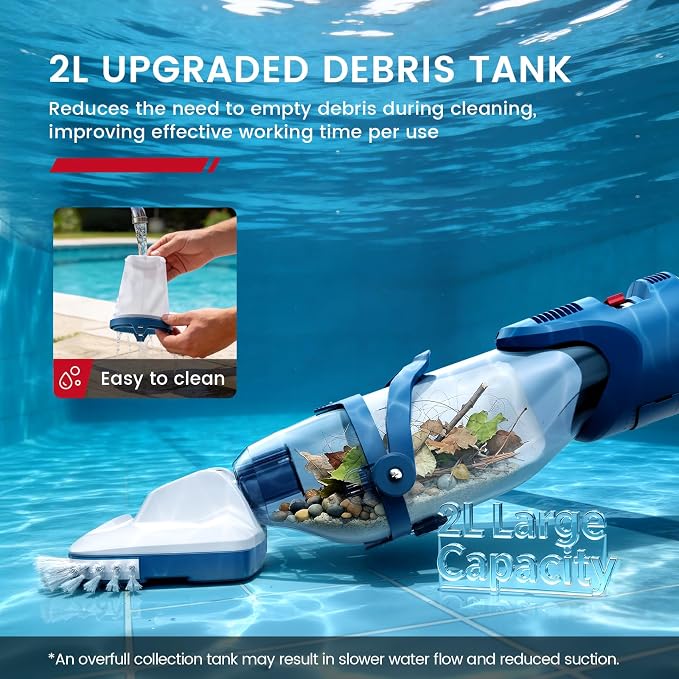 ENHULK PC20 Pro Cordless Pool Vacuum, Upgraded Dual Mode, 22 GPM Powerful Suction, 150" Telescopic Pole, 6 Filter Units, 75 Minutes Runtime, Handheld Pool Cleaner for Above/Inground Pools