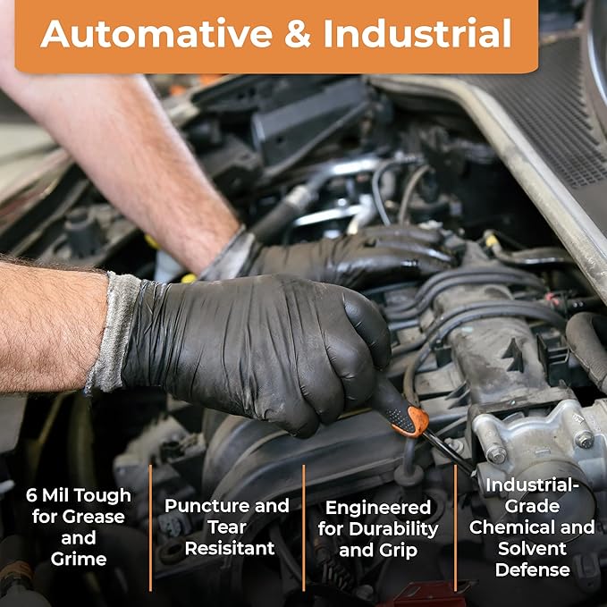 ASAP Thick Black Nitrile Gloves Disposable Latex Free - 6 Mil, Powder Free, Food Safe, Kitchen & Mechanic