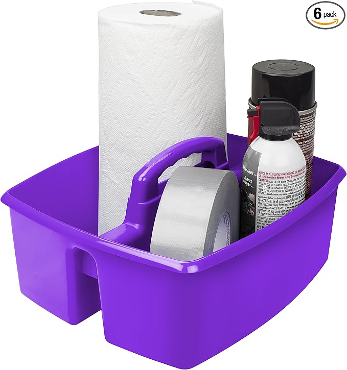 Storex 2-Compartment Large Caddy – Multipurpose Classroom Organizer with Handle, Purple, 6-Pack (00955U06C)