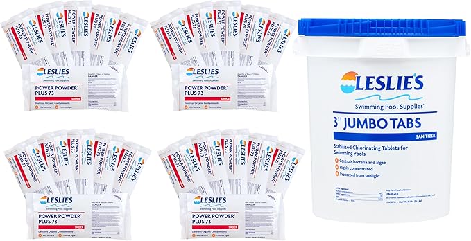 Leslie's Leslie’s Shock and Chlorine Bundle for Sanitizing Swimming Pools – Includes 24 x 1 Pound Bags of 73% Cal-Hypo Pool Shock and 35 Pound Bucket of 3 Inch Stabilized Chlorine Tablets