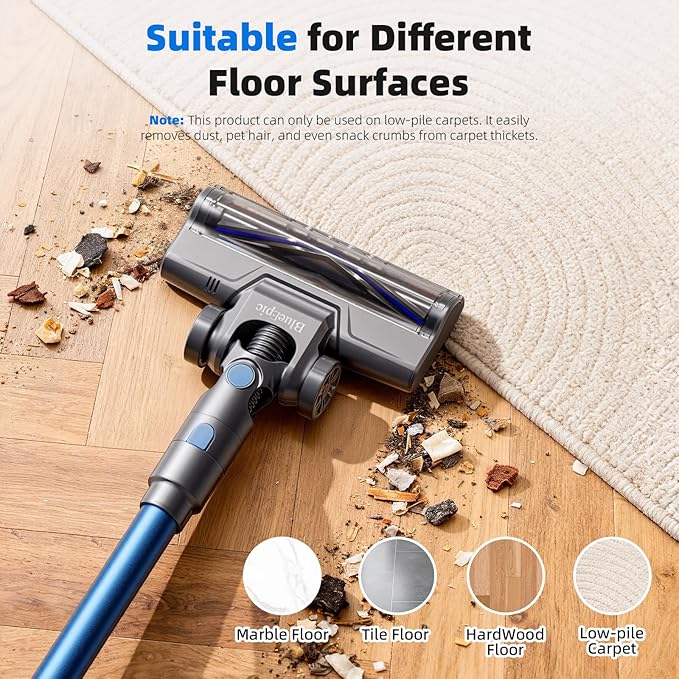 BlueEpic Cordless Stic Vacuum Cleaner, 40KPA/300W with Charging Wall Dock, Anti-Tangle, 6 in 1 Lightweight Handheld Vacuum for Pet Hair, Hard Floor, Carpet