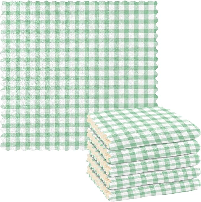 Green Checkered Kitchen Towels Dish Cloths Set of 6 Microfiber Cleaning Cloths for Cars Super Absorbent Machine