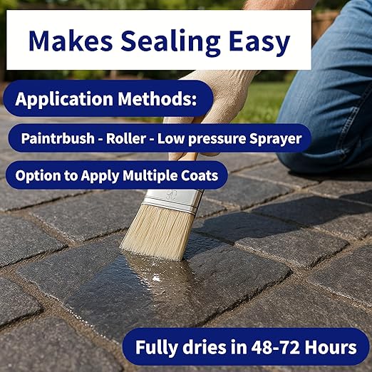 Wet Look Natural Stone Sealer. Durable, Long-Lasting Gloss Protection. Interior and Exterior Pavers, Slate, Sandstone, Travertine, Flagstone, Driveways, Garage Floors, etc. Black Diamond Stoneworks