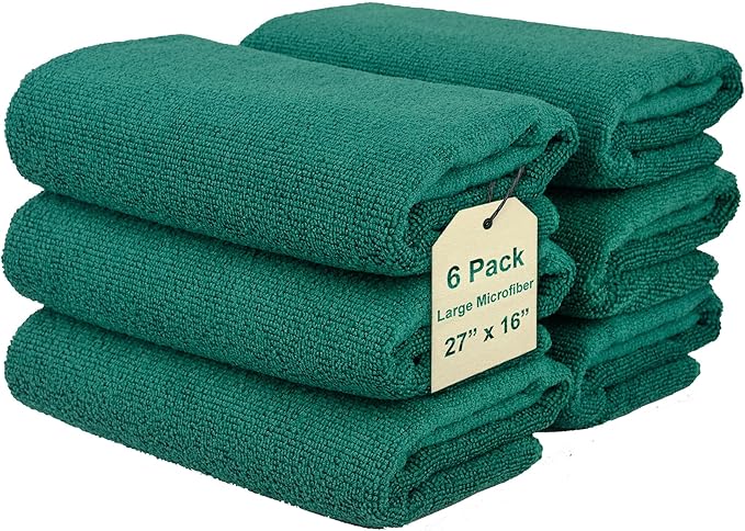 Cleaning Washcloth Towels - Large 27" x 16" Microfiber Rags - Highly Absorbent, Lint Free Streak Free for House, Kitchen, Car, Window Detailing Reusable Shop Towels (6-Pack, Forest Green)