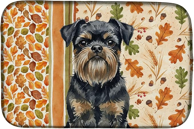 Caroline's Treasures Black and Tan Brussels Griffon Heirloom Fall Dish Drying Mat Absorbent Dish Drying Mat Pad for Kitchen Counter Dish Drainer Mat for Countertop, 14 x 21", Multicolor