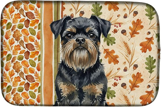 Caroline's Treasures Black and Tan Brussels Griffon Heirloom Fall Dish Drying Mat Absorbent Dish Drying Mat Pad for Kitchen Counter Dish Drainer Mat for Countertop, 14 x 21", Multicolor