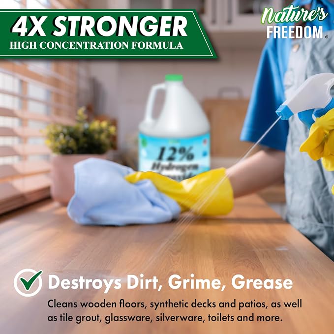Nature's Freedom 12% Hydrogen Peroxide, Food Grade H2O2 and Purified Water Only, NSF Listed, 4 Gallons Solution