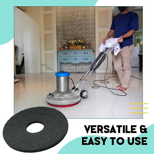 Teenyyou 2 Pcs 17" Black Scrubbing Pads Commercial Cleaning Orbiter Pads-Maintenance Non Woven for Floor Buffer Machine