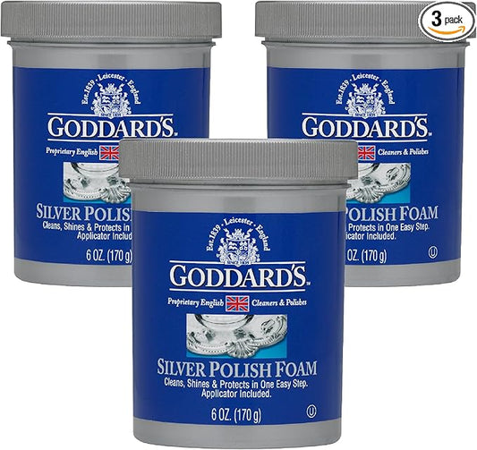 Goddard's Silver Polish Foam, Jewelry Cleaner for Antiques, Accessories, Ornaments, Silverware Protection, Tarnish Remover for Sterling Silver Jewelry, Sponge Applicator, 6 oz (3 pack)