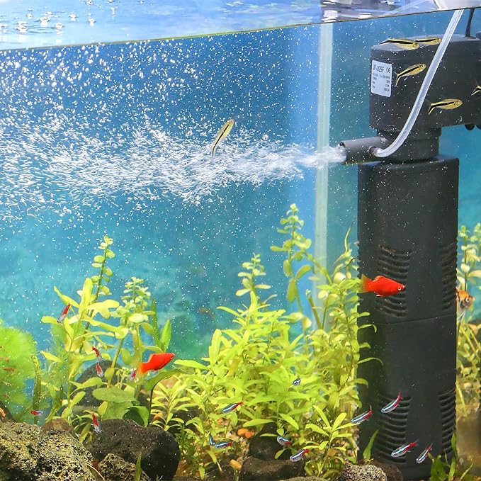 Fish Tank Filter Small Pond Filter for 100-200 Gal. Tank Crystal 420GPH Biochemical Filtration Powerful Submersible Water Pump Large Aquarium Accessories Air Supply