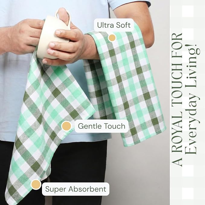 Checked Kitchen Towels 12 Pack, 18"x26", 100% Cotton, Absorbent Dish Towels for Kitchen Drying, Reusable Dishcloths for Cleaning, Quick Dry Wash Rags - Mint Green, Aqua Green, White