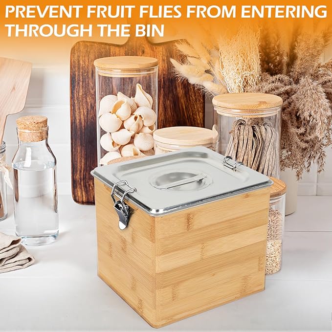 AQQHSAIN Compost Bin with Lid 0.8 Gal Countertop Compost Kitchen Scrap Indoor Large Compost Bucket Kitchen Odorless Smell Proof Composter with Stainless Steel Insert (Brown, 3L)