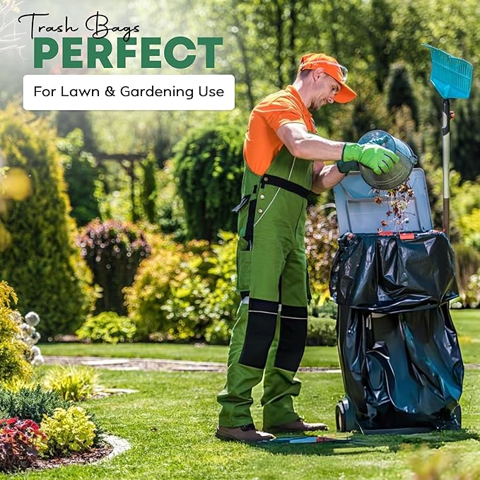 65 Gallon Trash Bags | 50 Bags with Ties | Thick for Large Commercial Jobs | Construction Clean Up | Garbage bags for Yard Clean up - TrashMaster