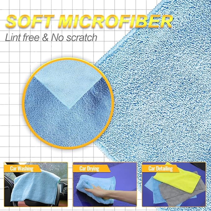 Car Wash Drying Towels, 450gsm Ultra-Thick Absorbent Lint-Free Extra Soft Microfiber Rags for Car Detailing, Interior & Exterior Cleaning Cloths, 16in x 16in - Microfiber, Blue, 6 Packs