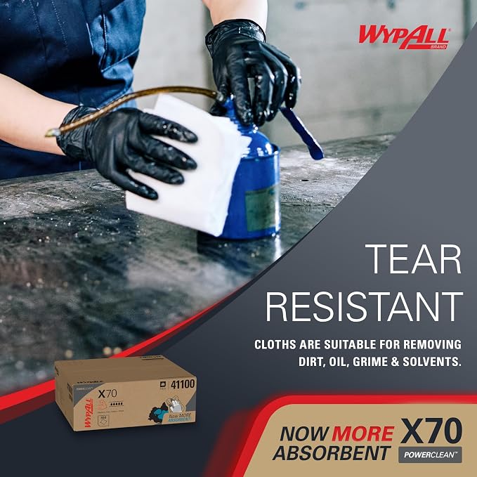WypAll X70 Extended Use Reusable Cloths (41100), Flat Sheet Box, Long Lasting Performance, White, 1 Box, 300 Sheets